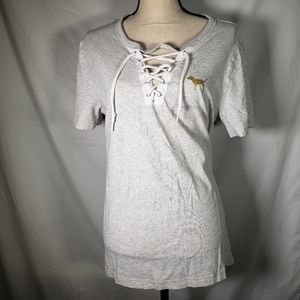 PINK lace up Victoria Secret top gold dog design L